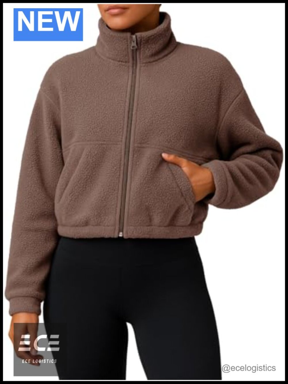 Sherpa Fleece Cropped Full Zip Jacket Cozy Fuzzy Coat
